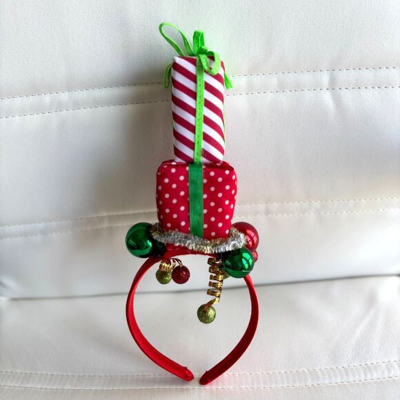 Festive Christmas Gift Box Headband for All Ages Holiday Accessory w/ Ornaments - Picture 3 of 4